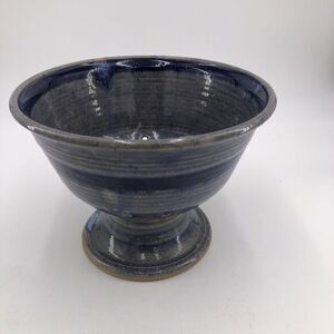 Colander Pottery Ceramic Handmade Pedestal Berry Strainer Two Tone Blue Rustic